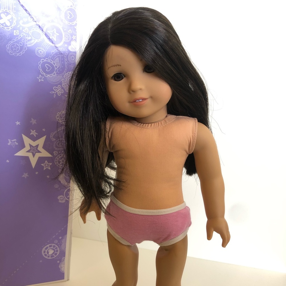 F1225 Just like you American Girl doll! Light skin, black-brown hair, brown eyes
